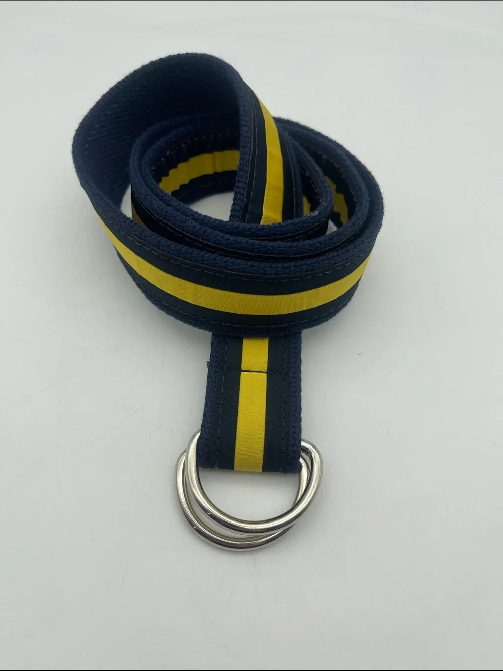 The Belted Cow Ribbon D-Ring Belt Classic Stripe Preppy Golf Nautical Boat Sz M